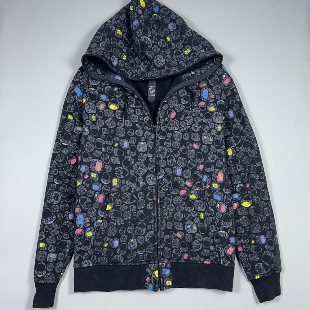 Vintage Etnies Sheckler AOP Zip Up Hoodie Mens Large Black Skateboarding Y2K